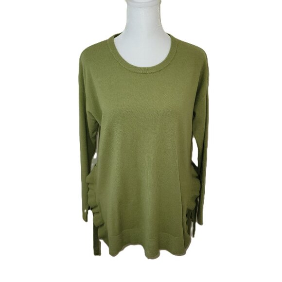 Piccadilly Side Tie Rib Knit 3/4 Sleeve Sweater Top Fern Green Women's Size S - Picture 2 of 15